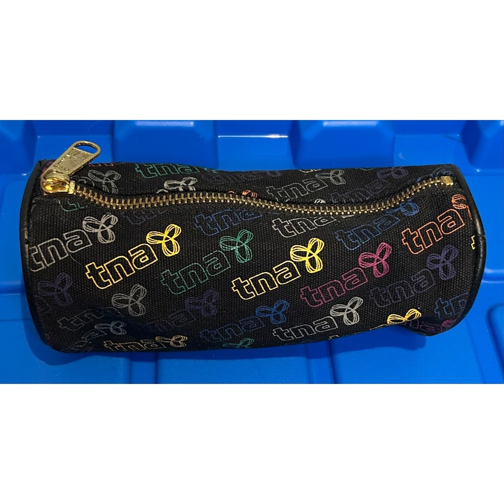 TNA Aritzia Black Rainbow Logo Canvas Cylinder Pencil Case Cosmetic Pouch Bag